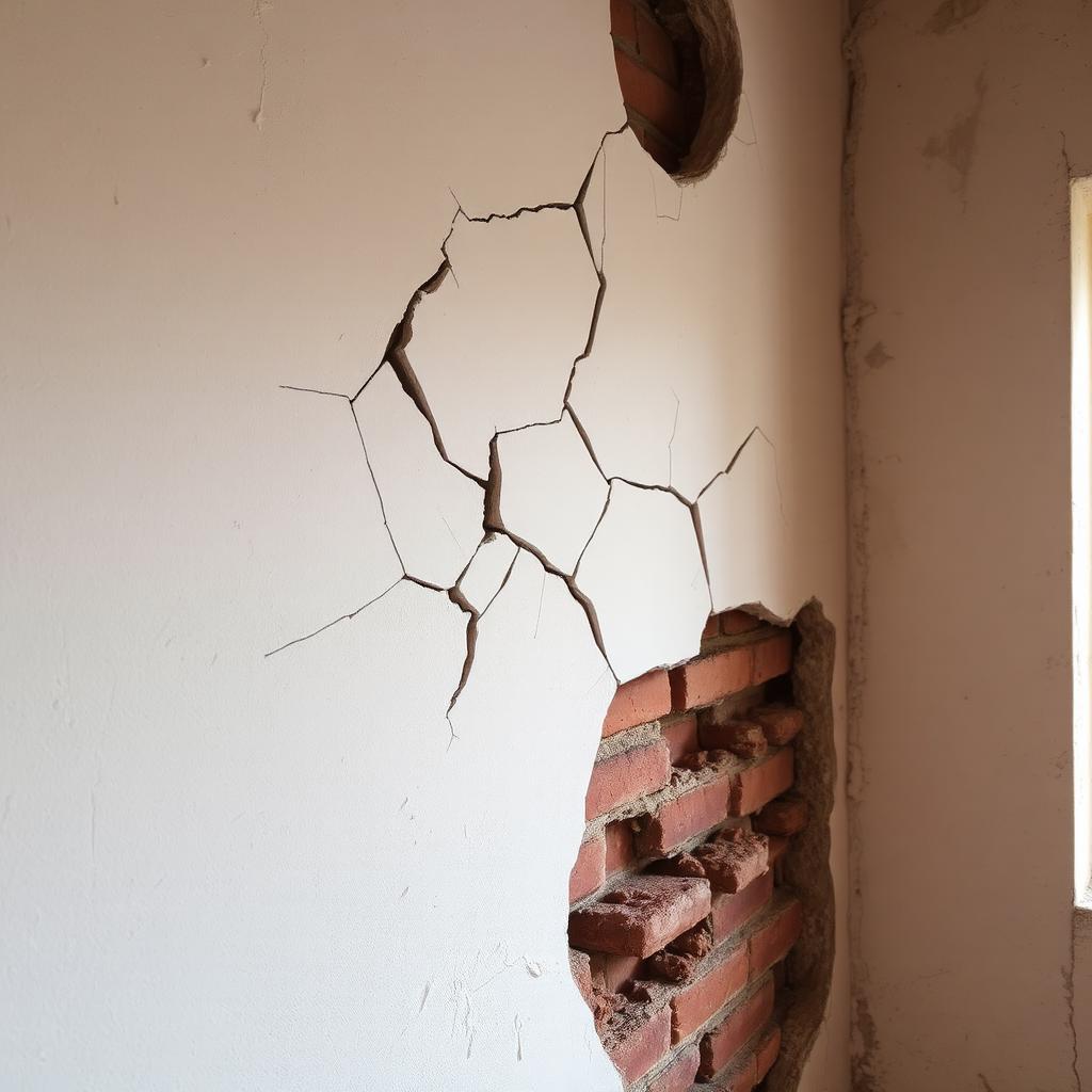 Cracked wall & exposed brick — before